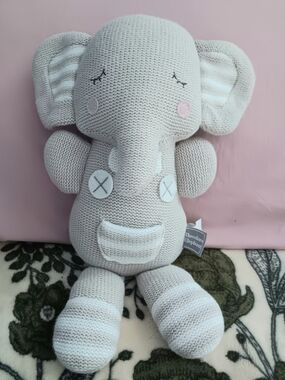 Living Textiles Theodore Elephant Tan Knit Cotton Rattle Stuffed Animal Baby Toy